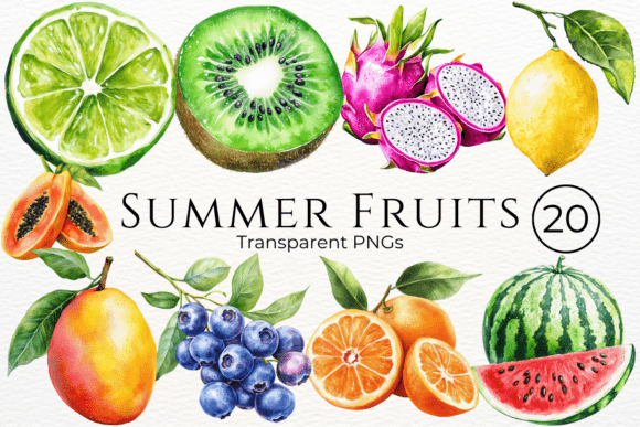 Download Summer Fruits Watercolor Clipart - Fruit Collection