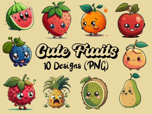 Download Sweet Faces: Cute Fruits Illustrations - Fruit Collection