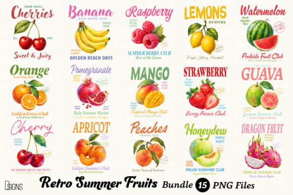Download Retro Summer Fruits Vintage Bundle PNG - Fruit Collection