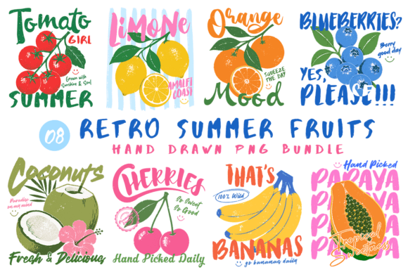 Download Retro Summer Fruits PNG Bundle - Fruit Collection