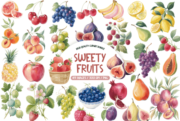 Download Watercolor Sweety Fruits Clipart Bundle - Fruit Collection