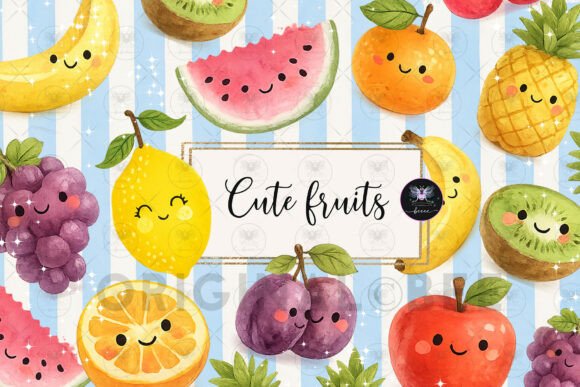 Download Cute Fruits Clipart Watercolo - Fruit Collection