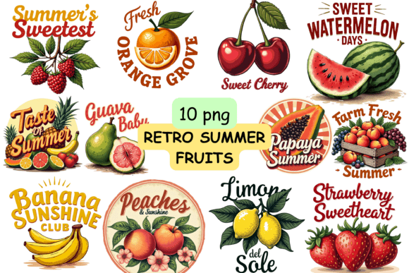 Download Retro Summer Fruits PNG Bundle | Vintage - Fruit Collection